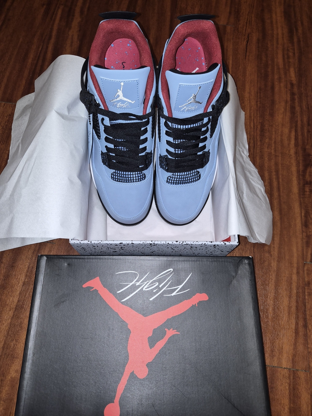 Air Jordan Retro 4 Men's Basketball Shoes - Light Blue/Black/Red